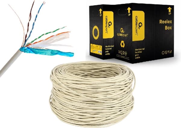 FTP CAT6 Gigabit nätverkskabel - CCA - 23AWG - Stel - 305 meter - Roll-off box - Grå