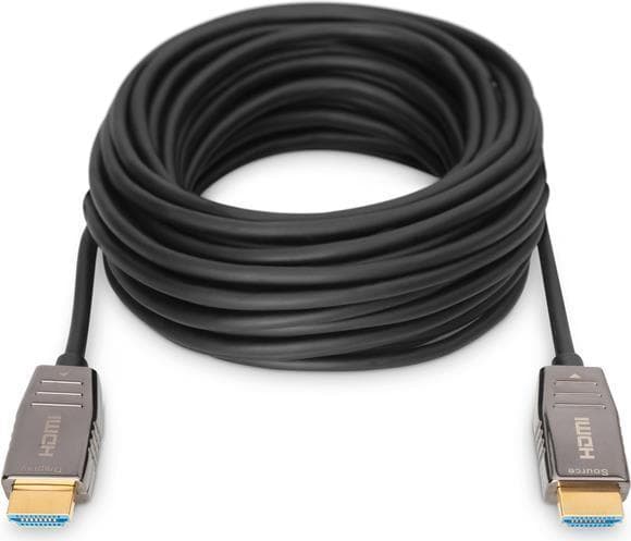 DIGITUS - HDMI-kabel - HDMI (S) til HDMI (S) - 10 m - Beskyttet hybrid kobber/fiberoptik - Sort - Aktivt optisk kabel (AOC), understøtter 8K UHD (7680