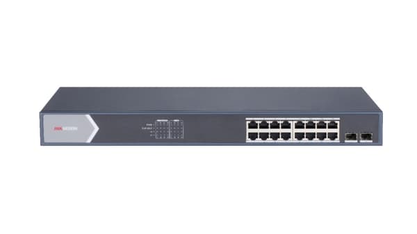 Hikvision Smart Managed Series DS-3E1518P-SI - Switch - Slank - 16 x 10/100/1000 (PoE+) + 2 x Gigabit SFP - Desktop - PoE+ (225 W) (DS-3E1518P-SI) Sort
