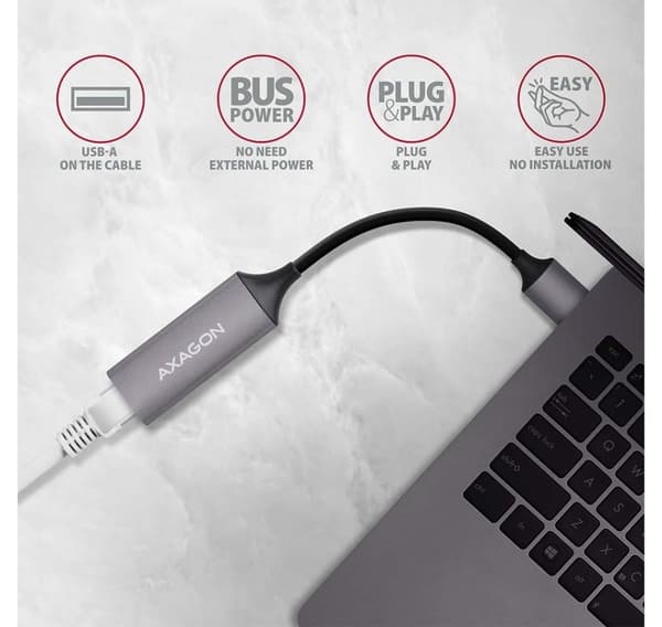 AXAGON, ADE-TR Kompakti alumiininen USB 3.2 Gen 1 Gigabit Ethernet 10/100/1000Mbit sovitin automaattisella asennuksella