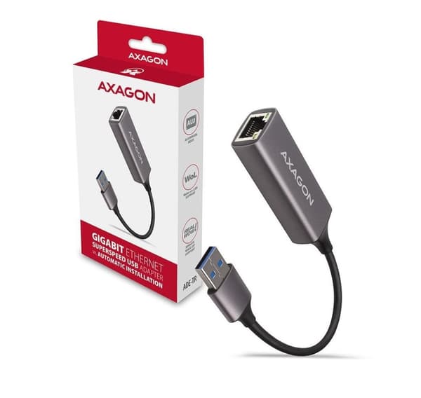 AXAGON, ADE-TR Kompakti alumiininen USB 3.2 Gen 1 Gigabit Ethernet 10/100/1000Mbit sovitin automaattisella asennuksella