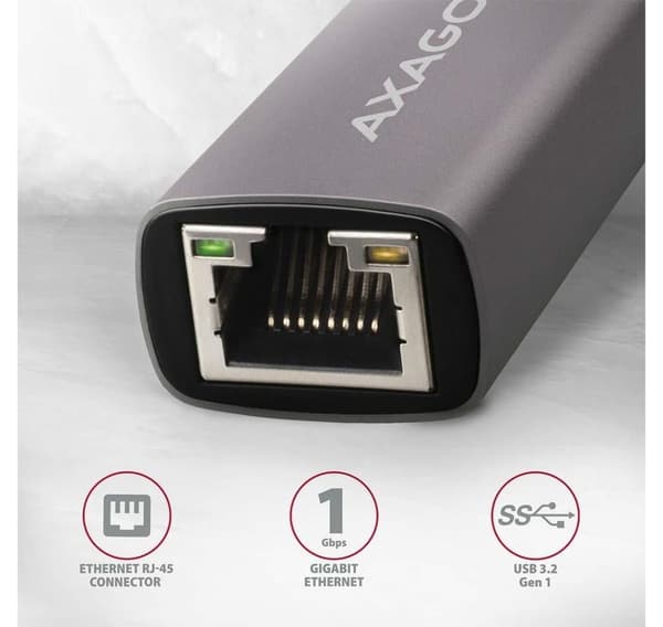 AXAGON, ADE-TR Kompakti alumiininen USB 3.2 Gen 1 Gigabit Ethernet 10/100/1000Mbit sovitin automaattisella asennuksella