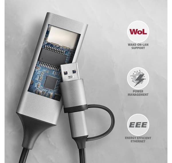 AXAGON, ADE-TXCA Kompakt aluminium USB 3.2 Gen 1 Gigabit Ethernet 10/100/1000Mbit-adapter med automatisk installation, Nintendo Switch-stöd och USB C-