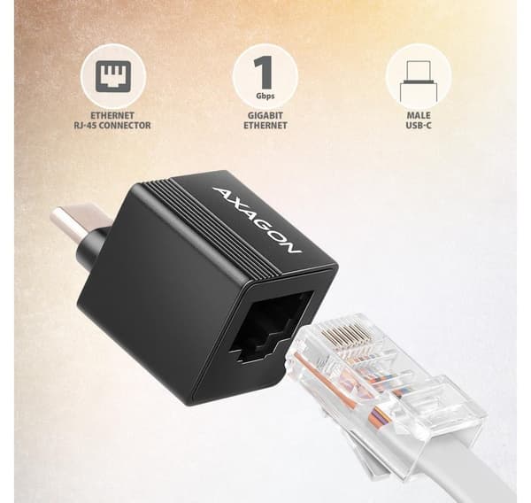 AXAGON, ADE-MINIC Miniatur alumiini USB-C 3.2 Gen 1 Gigabit Ethernet 10/100/1000 Mb/s sovitin automaattisella asennuksella