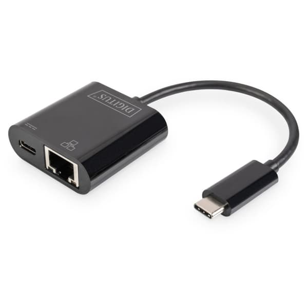 Digitus, USB-C-port till en Gigabit-nätverksanslutning, USB-Type-C Gigabit Ethernet-adapter + PD med strömleveransfunktion, DN-3027