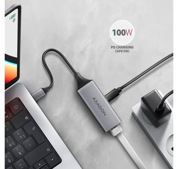 AXAGON, ADE-TXPD USB-C Gigabit Ethernet-adapter med PD 100W