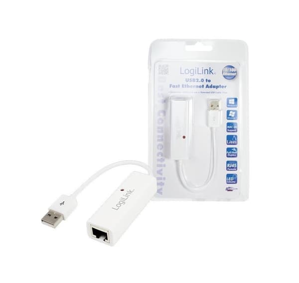 Logilink, USB-A til RJ45, Fast Ethernet USB 2.0 til RJ45-adapter: