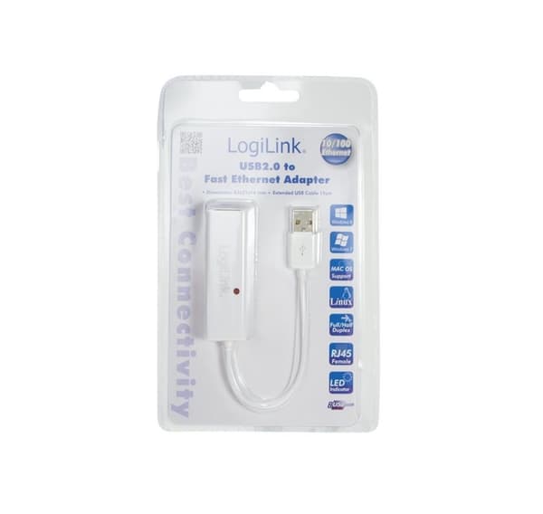 Logilink, USB-A til RJ45, Fast Ethernet USB 2.0 til RJ45-adapter:
