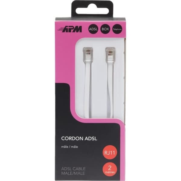 ADSL-kabel RJ11 - APM - Hane/Hane - Vit - 2m