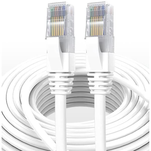 Elfcam® - 30m Cat7 nätverkskabel Ethernet RJ45, LAN-WLAN-kabel Cat 7 Shielded Twisted Pair SFTP 100 % koppar, rund kabel, vit(30M)