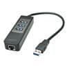 USB 3.1 &amp; Gigabit Ethernet Hub Adapter - LINDY - Svart - Tre USB Typ A-portar - Gigabit Ethernet-gränssnitt