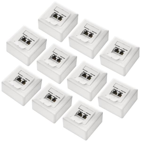 deleyCON Nätverksbox CAT 6 Universal - 2x RJ45 Skärmade portar - Vit