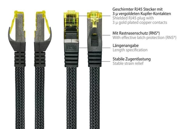 Python® serie - 8070PY-150S - Python patchkabel med Cat.7 råkabel S/FTP PiMF halogenfri 15m svart