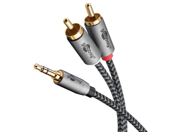 Goobay Ljudadapterkabel AUX, 3,5 mm jack till RCA-stereokontakt, 1 m, Sharkskin Grey - Kabellängd 1 m