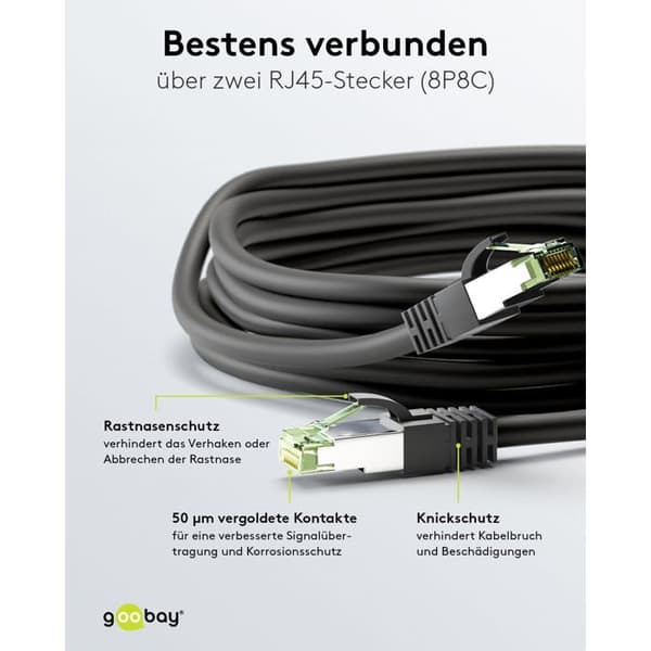 Nätverksanslutningskabel - GOOBAY - CAT 8.1 S-FTP - 5m - Svart - Halogenfri