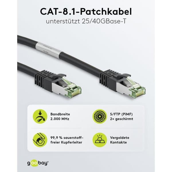Nätverksanslutningskabel - GOOBAY - CAT 8.1 S-FTP - 5m - Svart - Halogenfri
