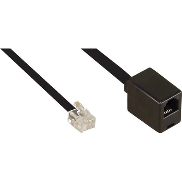 Modulär telefonförlängning - InLine® - RJ12 Hane/Hona - 2m - Platt 6-kärnigt kabel - Svart
