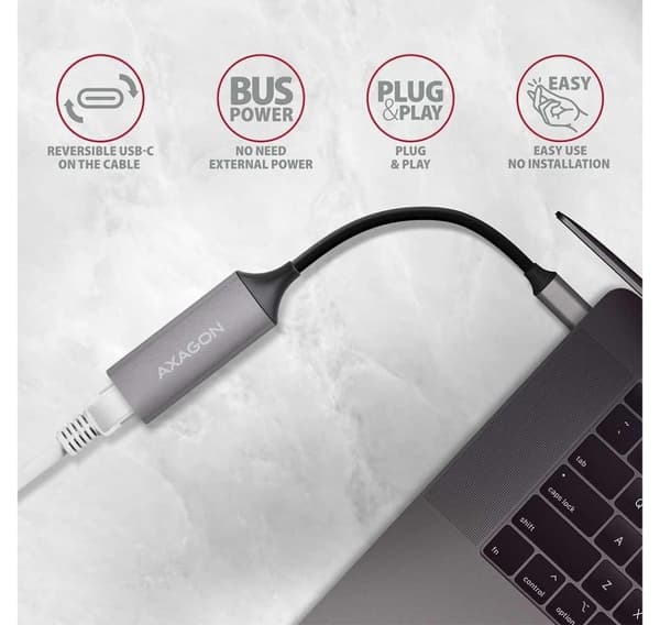 AXAGON, ADE-TRC Kompakti alumiininen USB-C 3.2 Gen 1 Gigabit Ethernet 10/100/1000Mbit sovitin automaattisella asennuksella