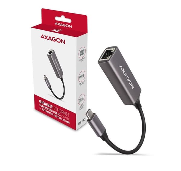 AXAGON, ADE-TRC Kompakti alumiininen USB-C 3.2 Gen 1 Gigabit Ethernet 10/100/1000Mbit sovitin automaattisella asennuksella