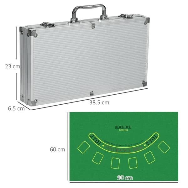 Rootz Casino Tilbehør - Chips Poker Sæt - Chips Poker Chip Case - Inklusiv måtte - 300 Chips - 2 sæt kort - Sølv - 38,5 cm x 23 cm x 6,5 cm