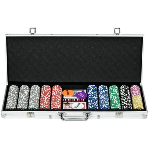 Rootz Casino Tillbehör - Chips Poker Set - Chips Poker Chip Case - Inklusive matta - 500 marker - Set för 9-10 spelare - Silver - 56L x 23,5W x 6,5H c