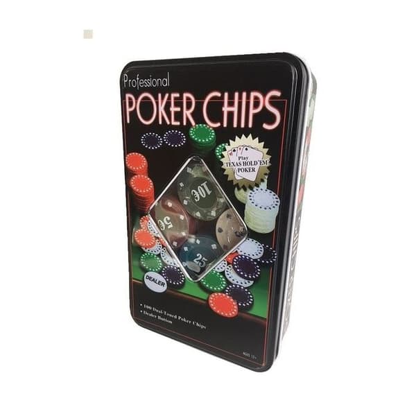 Coffert med pokermarker - Märke - 100 marker - 1 dealer-mark - 19,5 x 12 x 5 cm - Blandet