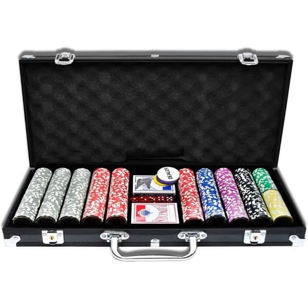 YUENFONG aluminiumpokerfodral 500 Texas Hold'em pokermarker med 2 pokerbrädor och 5 tärningar 1 dealerknapp 2 nycklar svart