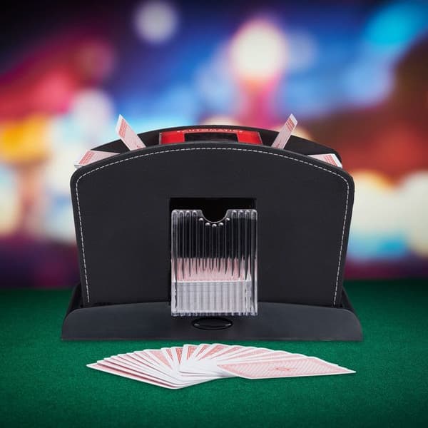 Relaxdays Spelkortsmixer, Automatisk, Läderlook, Elektronisk, 2 kortlekar, Pro, Poker, Rummy, Kasino, Svart