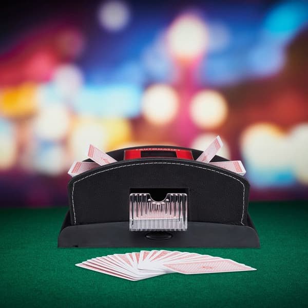 Relaxdays Spelkortsblandare, Automatisk, Läderlook, Elektronisk, 2 kortlekar, Pro, Poker, Rummy, Kasino, Svart