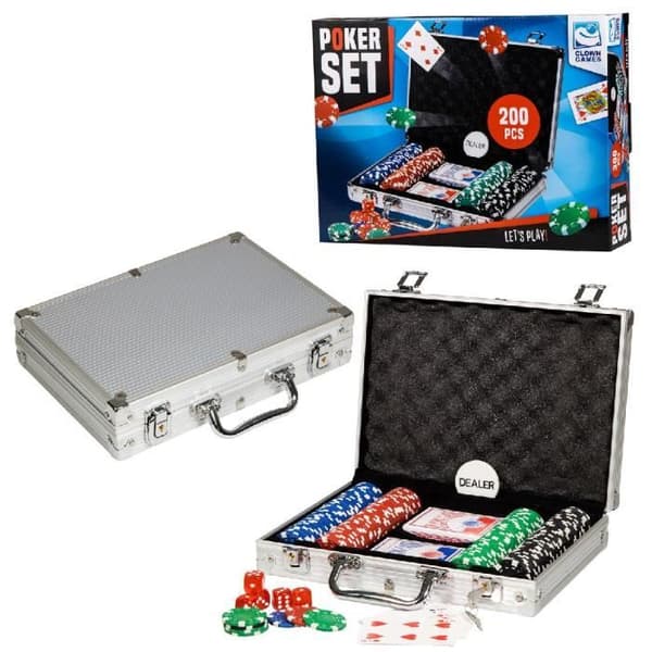 Clownspel Pokerset aluminiumfodral 200 delar