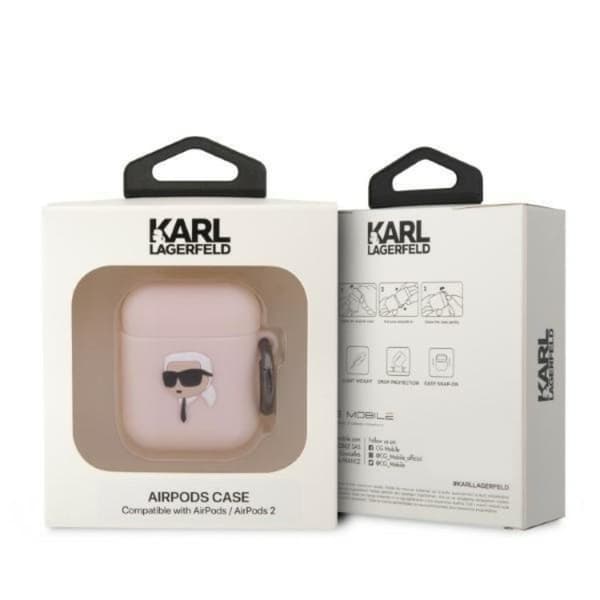 Karl Lagerfeld AirPods 1/2 Skal Silicone Karl Head 3D - Rosa