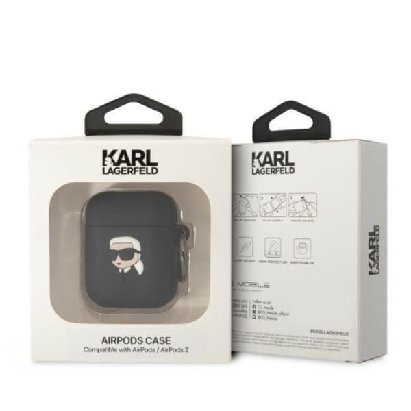 Karl Lagerfeld AirPods 1/2 Skal Silicone Karl Head 3D - Svart