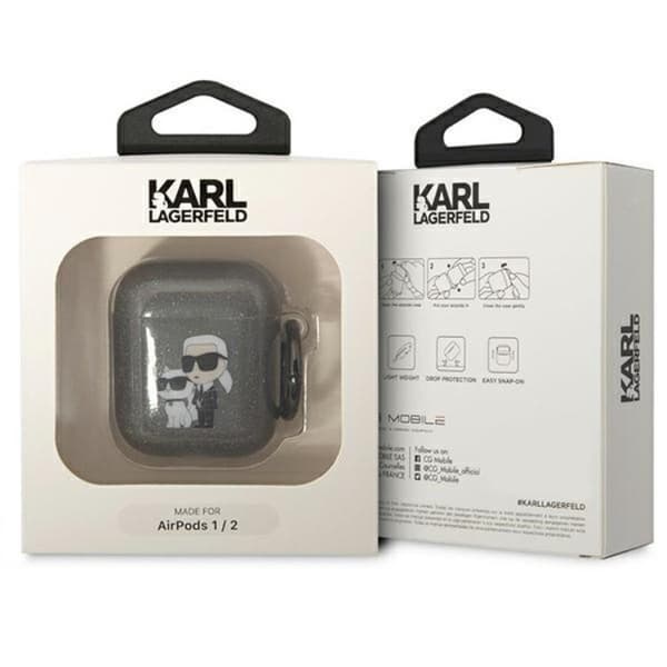 KARL LAGERFELD AirPods 1/2 Skal Gliter Karl&Choupette - Svart