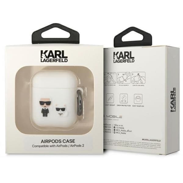 KARL LAGERFELD AirPods 1/2 Skal Silicone Karl & Choupette - Vit