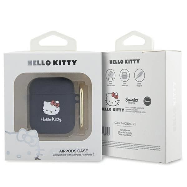 Hello Kitty AirPods 1/2 Skal Silikon 3D Kitty Head - Svart