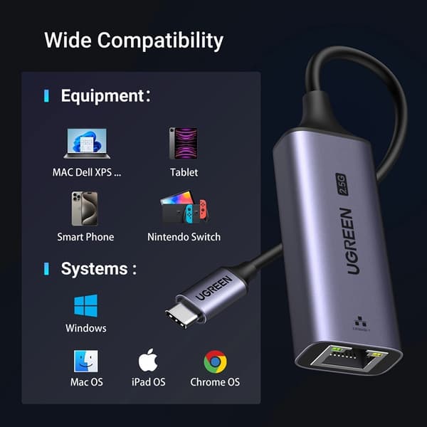 Ugreen CM648 USB-C till RJ45 Ethernet 2.5G Adapter - Grå