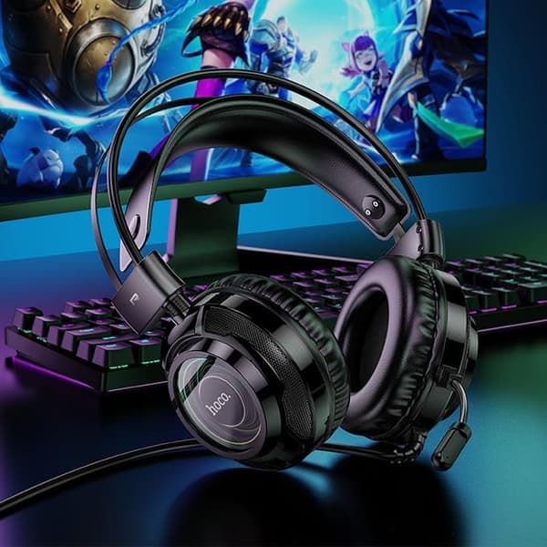 Hoco On-Ear Gaming Hörlurar USB-A/Jack 3.5mm - Svart