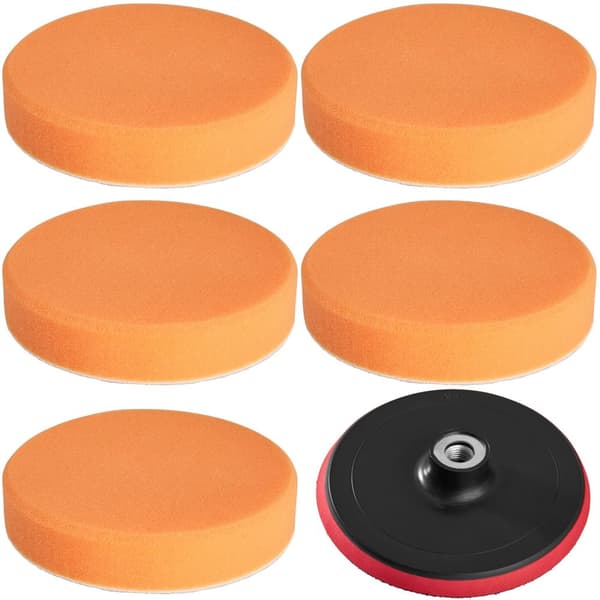 5 poleringsvampe 150mm vaflet medium + polerplade 150mm - orange