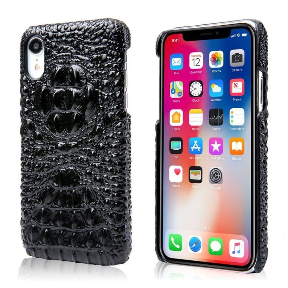 iPhone Xr beskyttelsesetui i kolæder med alligator tekstur -