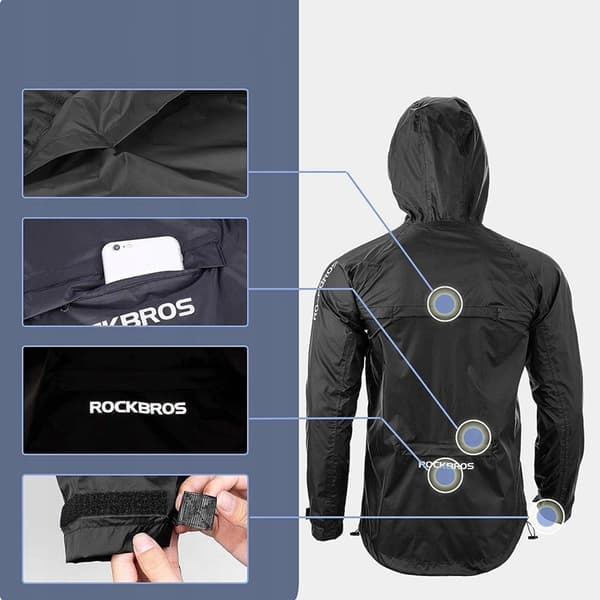 Rockbros Ventilerande Vindtät Regnjacka L - Svart