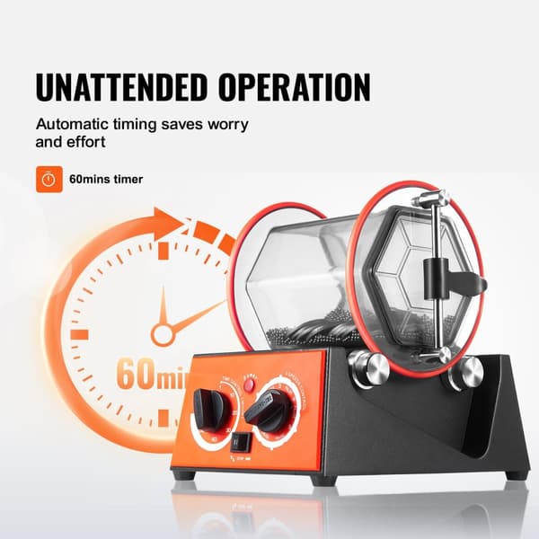 45W 3kg roterande trumma smycken polermaskin, 5 hastighetsjustering, 10-60 minuter timer, stor kapacitet, kraftfull prestanda