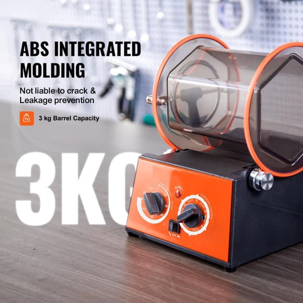 45W 3kg roterande trumma smycken polermaskin, 5 hastighetsjustering, 10-60 minuter timer, stor kapacitet, kraftfull prestanda