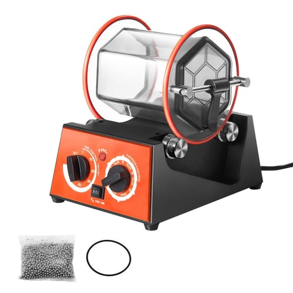 60W 5kg roterande trumma smycken polermaskin, 5 hastighetsjustering, 10-60 minuter timer, stor kapacitet, kraftfull prestanda