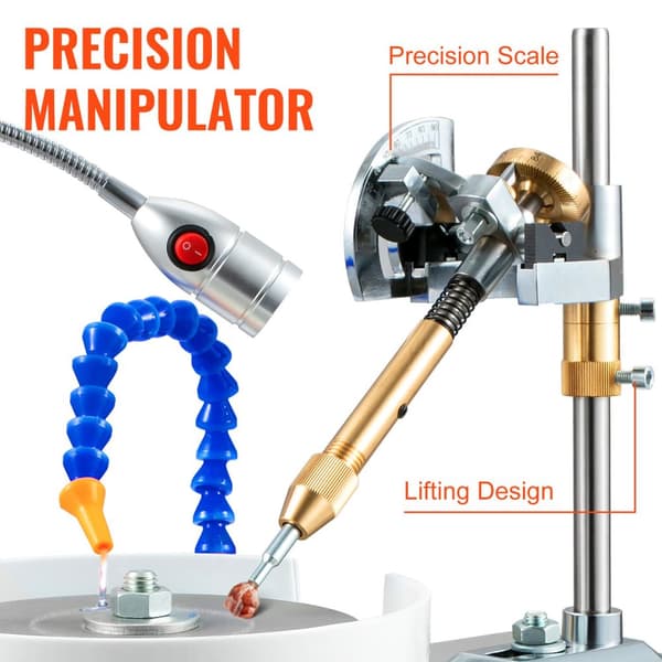 180W 2800 rpm ädelfacetteringsmaskin med manipulator/ljus/vattenpump, för slipning och polering, låg ljud, enastående detaljer