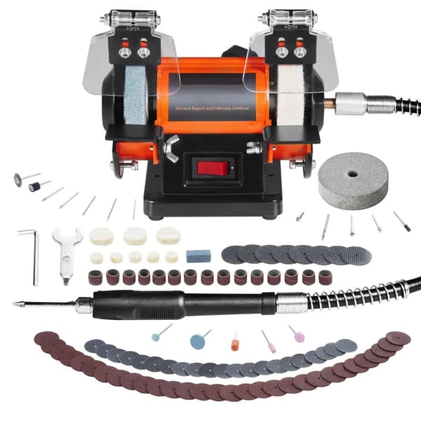 3 tum 3590RPM multifunktionell dubbelhuvud smycken polermaskin med 3 polerhjul/flera tillbehör, borstlös motor, säker att använda