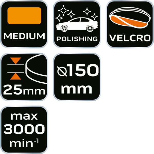 Polerpude 150 x 150 mm x 25 mm, medium svamp