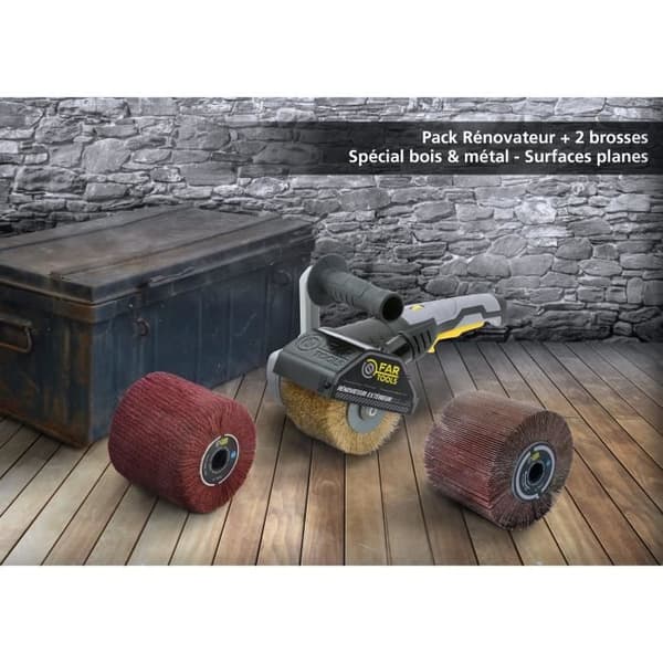 FARTOOLS Pakke 615125: Renoveringsmaskine REX120C + klapbørste og syntetisk fiberbørste - Specialtræ og metal - Plane overflader