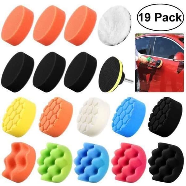 Polermaskin 19 st 3 tums svamp polerkuddar Kit Set med M10 borradapter för bilpolerare