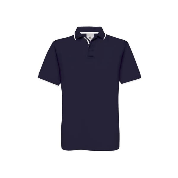 B&C Mens Safran Sport Plain Short Sleeve Polo Shirt Navy/White 2XL