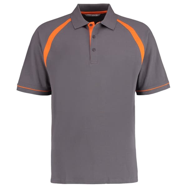 Kustom Kit Oak Hill Mens Short Sleeve Polo Shirt Charcoal/Orange XL